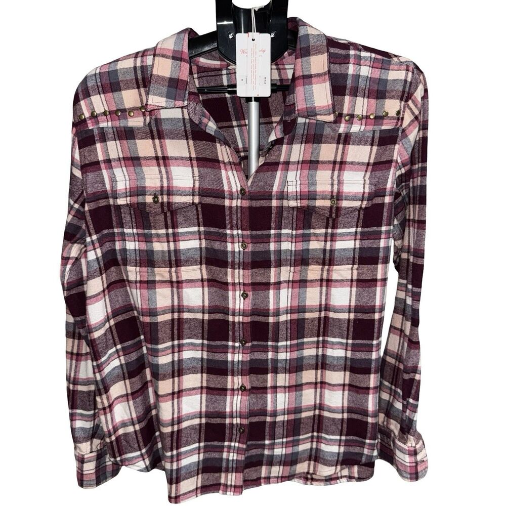 NWT Lucky Brand Women’s Boyfriend‎ Button Down Shirt 100% Cotton M Purple Pink